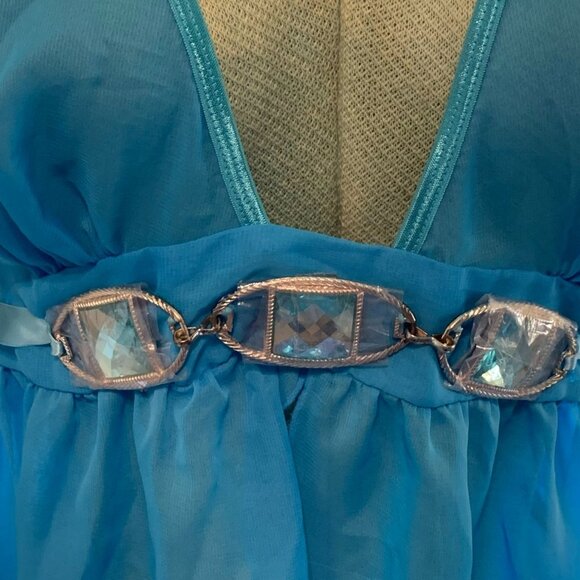 Baby Doll Dreamgirl Lingerie 3 Karat Gem Chiffon Halter Jewel Trim Sz Large - Picture 5 of 10